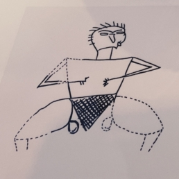 Zeichnung der Figur in Gebetshaltung auf dem Krug aus der Chrysolakkos-Nekropole