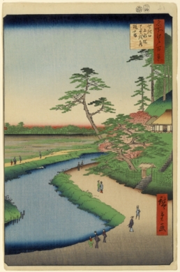„Bashō’s Hermitage and Camellia Hill on the Kanda Aqueduct at Sekiguchi“ from Hiroshige’s „One Hundred Famous Views of Edo“